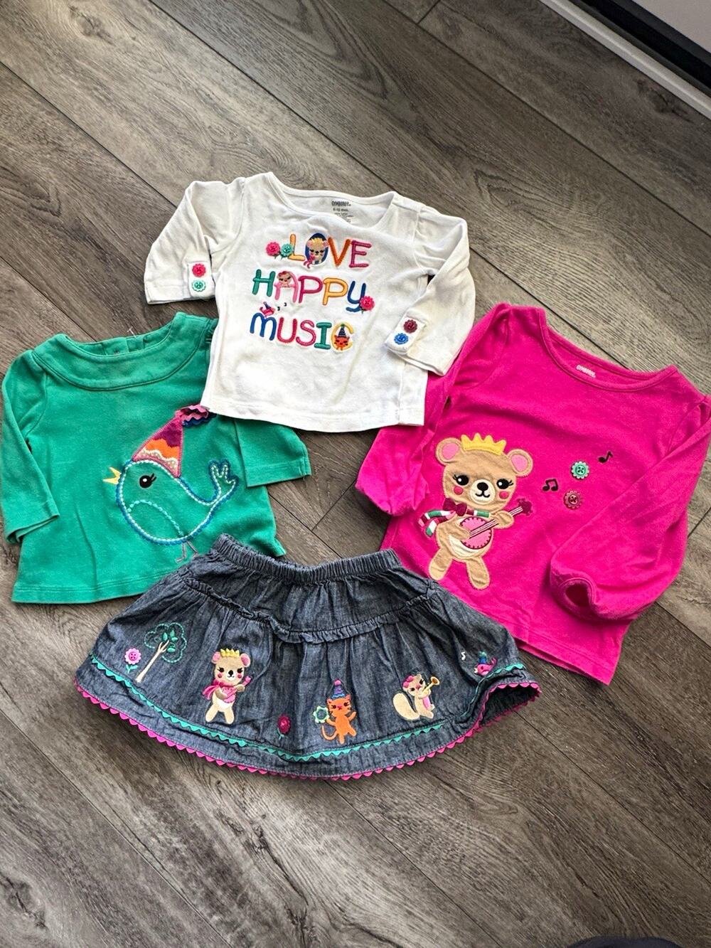 RARE Vintage Fall 2013 Gymboree Girls 4pc Outfit Set 100% Cotton Tops and Skirt
